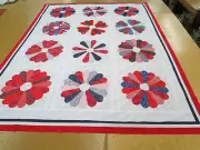 Patchwork Quilt Top 83 In x 107 In Bandanna Fabrics Dresden Plate Family Blocks