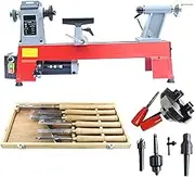 750W 17.7 * 12 In Multi-function Mini Woodworking Lathe, 3-Gears Stepless Speed 650-1450/1600-3800/1250-2800RPM, With 6 Manganese Steel Turning Tools And 4-inch Linkage Chuck