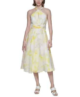 New! Calvin Klein Gorgeous Fit & Flare Dress Delicate Chiffon Midi Length size 6