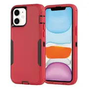 For Apple iPhone 11 3in1 Case Drop Resistant Defender Tradies Hybrid Armor Heavy Duty Rugged Shockproof Tough Cover (Red)