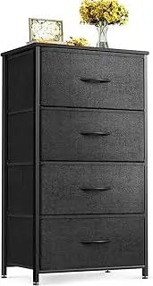 [ODK] Dresser for Bedroom with 4 Storage Drawers, Small Dresser Chest of Fabric Drawers with Sturdy Steel Frame, Wood Top, Black