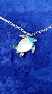 Abalone Turtle Charm Necklace Sterling Silver Plated Chain 27in Womens girls