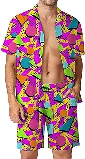 [Arssm] Men's 80s 90s Retro Active Tracksuits - Multicolour Vintage Shirts & Shorts Set for Adult Men