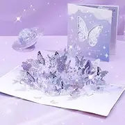AUSWAY Crystal Purple Butterfly Pop Up Card, Premium Flying Butterfly Best Wishes For You 3D Birthday Greeting Aniversary All Occasion, Thank You Blessing Get Well Cards for Women Men Wife Father Mother Friends(BMBF)