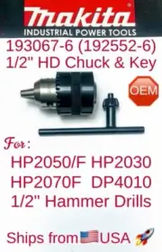 MAKITA 193067-6 (193822-6) OEM 1/2" HD Chuck & Key for HP2050 /30 HP2070F DP4010