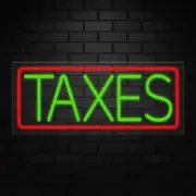 Taxes Neon Sign for Retail Displays | LED Flex Neon | 24"W x 10"H x 1"D