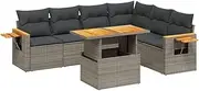 vidaxl Modular Garden Sofa Set - 7-Piece Grey Poly Rattan Outdoor Seating with Cushions - Adjustable Table & Foldable Side Tables for Patio/Backyard