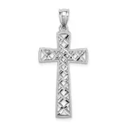 14k White Gold White Polished & D/C Cross Pendant