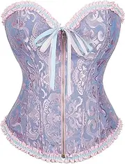 [SIWUGCF] Corset Top for Womens Tie Bow Zipped Renaissance Top Corsets Heart Plus Size Renaissance Corset Fairy Western Bustier, Blue, XX-Large