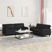 Black Faux Leather Sofa Set - Living Room Couches, Comfy Sofas for Small Space, Modern Furniture 2 Piece Couch, Bedroom Sofa Bed, Folding Chairs