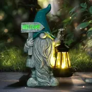 Welcome Gnomes with Solar Lantern - Garden Gnomes with Solar Lights, for Mom or