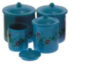 Dollhouse Miniatures 1:12 Scale Blue Canister Set with Decals, 4pc #IM65302