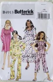 Butterick Fast & Easy Sewing Pattern #B4913 Girls Sleepwear Size 7, 8 10 Uncut