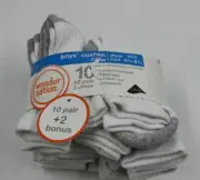 Wonder Nation Boys 12 Pair White Cushion Crew Socks Size Small 4.5;-8,5 NEW