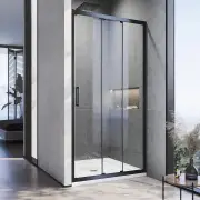 Black Corner 3 Panel Shower Screen Sliding Door Safety Enclosure, 1000mm