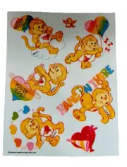 ❤️Vintage TCFC Taffeta Care Bears Cousins Monkeys Sticker Sheet AGC❤️