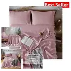Luxury 100% Linen King Sheet Set - Soft Breathable Bedding in Embroidery Purple