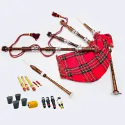 Natural Highland Scottish Bagpipes For Beginners Silver Mounts with Bag + Book