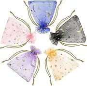 MOYWYCNO 50PCS Organza Gift Bags, 7x9cm Moon Stars Organza Bags with Drawstring, Party Gift Bag for Jewelry, Easter Birthdays Bridal Shower Special Occasions Decorative Mesh Pouches
