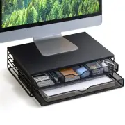 ARCOBIS Wood Monitor Riser with Drawers, Mesh Metal Computer Monitor Stand Ri...