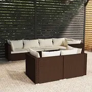7 Piece Garden Lounge Set with Cushions Brown Poly Rattan Patio Bar Sets