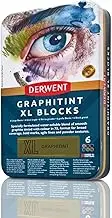 Derwent Graphitint XL Blocks 6 Tin, Set of 6, 60mm Extra-Large Block, Water-soluble, Ideal for Sketching, Drawing and Expressive Mark Making, Professional Quality (2306175)