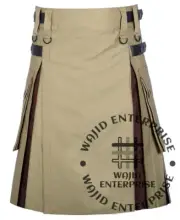 Brown With Khaki Cotton Hybrid Utility Kilt Custom Size Handmade Men's Kilts