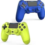 SHINXIN for PS4 Controller 2 Pack for PS4/Slim/Pro/PC with Dual Vibration/3.5mm Audio/Type-C Port and 2 pcs Type-C Cable (Blue + Green)