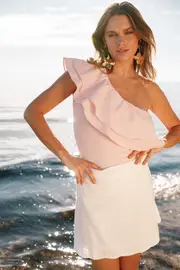 [PUP44] Kate One Shoulder Top - Petal Pink M Pink