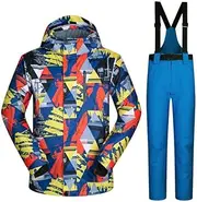 [Yytcsjz] Men's Winter Outdoor Ski Suit Set, Men Waterproof Windproof Warm Ski Suit Suit, with Zipper Jacket and Pants Ski Suit, for Winter Outdoor Snow Activities (Color : D Yellow Blue, Size : X-Large)