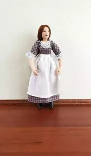Dollhouse Maid Housekeeper Peasant Doll with Apron Porcelain Poseable 1:12 Scale
