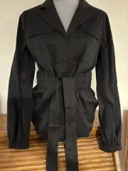 White House Black Market Women’s Black Tie Front Poplin Shirt Size M Retail $99