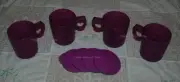 TUPPERWARE PURPLE IMPRESSIONS ALFRESCO CUP MUG SET OF 4 WITH LIDS