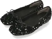 ORiental TRaffic(オリエンタルトラフィック) R-3216 Women's Ballet Shoes, Jumpable Pumps, Flat, Sequins, Velour, Square Toe, Glitter, Lightweight, Cushioned, Insoles, Washable