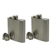 2x Barpro Winex 177ml Stainless Steel Spirits/Whisky Hip Flask w/Satin Funnel Se