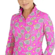 Ibkul 1/4 Zip Pullover Size XS NWT Hot Pink Graphic Print Tennis