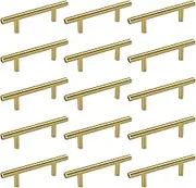 15pcs Gold Cabinet Handles, Spacing Cabinet Pulls Stainless Steel Kitchen Door Handles Modern Finger Edge Pulls for Closet and Cupboard, 96mm Hole Center, Gold