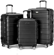 [KYUSAR] Carry On Luggages Suitcase Luggage ABS 3 Piece Set with Lock Spinner 20in 24in 28in,Lightweight Luggages for Travel Luggage Suitcases (Color : Black, Size : 20+24+28inch)