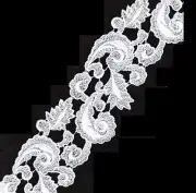 Extremely Vintage Venise lace trim Rayon White Bridal Fabric 54" pc # 2463