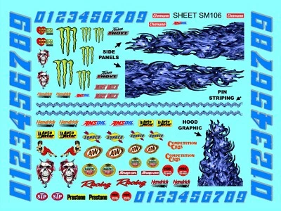 White Vinyl R/c Decal Sheet SM106-1/24-1/18th Numbers Lexan Bodycarreraslotskull