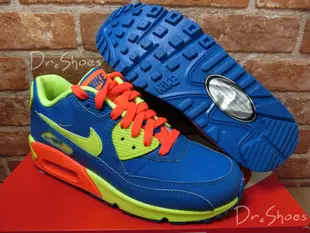 【Dr.Shoes 】Nike Air MAX 90 GS 藍螢光綠橘 女鞋大童 氣墊慢跑鞋 307793-410