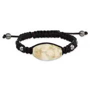 Fashion 14X26mm Milky Crystal Agate W/5mm Hematite Beads Cord Bracelet
