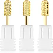 3 Pcs Nail Drill Bit Set, Safety Bits for Nails Drill Tungsten Carbide Gold Bits Nail Supplies for Acrylic/Gel Removal (XF/M/XC)