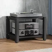 AV Media Stand, Freestanding Stereo Stand Cabinet, Space-Saving Audio Tower Rack with Adjustable Shelves, Rustic Stereo Cabinet Audio Rack Tower, Gaming Device Stand,Black 2 Tiers