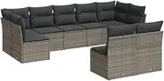 vidaxl Garden Sofa Set with Cushions - Modular 9 Piece Grey Poly Rattan - Outdoor Patio Garden Furniture with Storage and Washable Covers