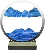 ANBOER Moving Sand Art Picture Sandscapes Desktop Art Toys, 3D Deep Sea Sandscape in Motion Display Flowing Sand Frame Relaxing Desktop Home Office Work Decor (Blue), Φ16