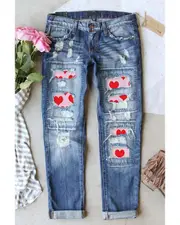 GGP Heart Patchwork Distressed Jeans 8 Us