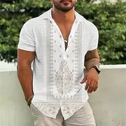 Men's Ethnic Shirt Boho Shirt Short Sleeve Tropical Fashion Hawaiian Casual Holiday Beach Summer Spring Turndown Print Button-Down Black Yellow Army Green Red