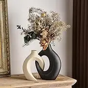 XGZY Black and White Vase: Set of 2 Ceramic Hollow Vases for Home Decor Entry Table Decor Boho Style Decorations for Living Room Bedroom Centerpieces for Dining Table