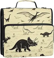 Beige Vintage Dinosaur 1.5 Inch 3 Rings Zipper Binder Organizer with Strap Includes Zip Pocket School Supplies Organizer Suitable for Middle School
